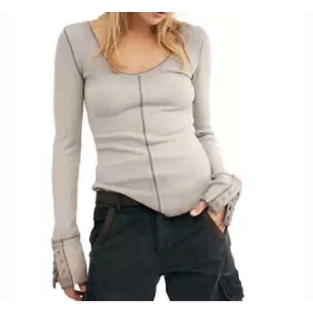Free People We The Free Dark Side Thermal - Size Small -‎ Gray Ombre